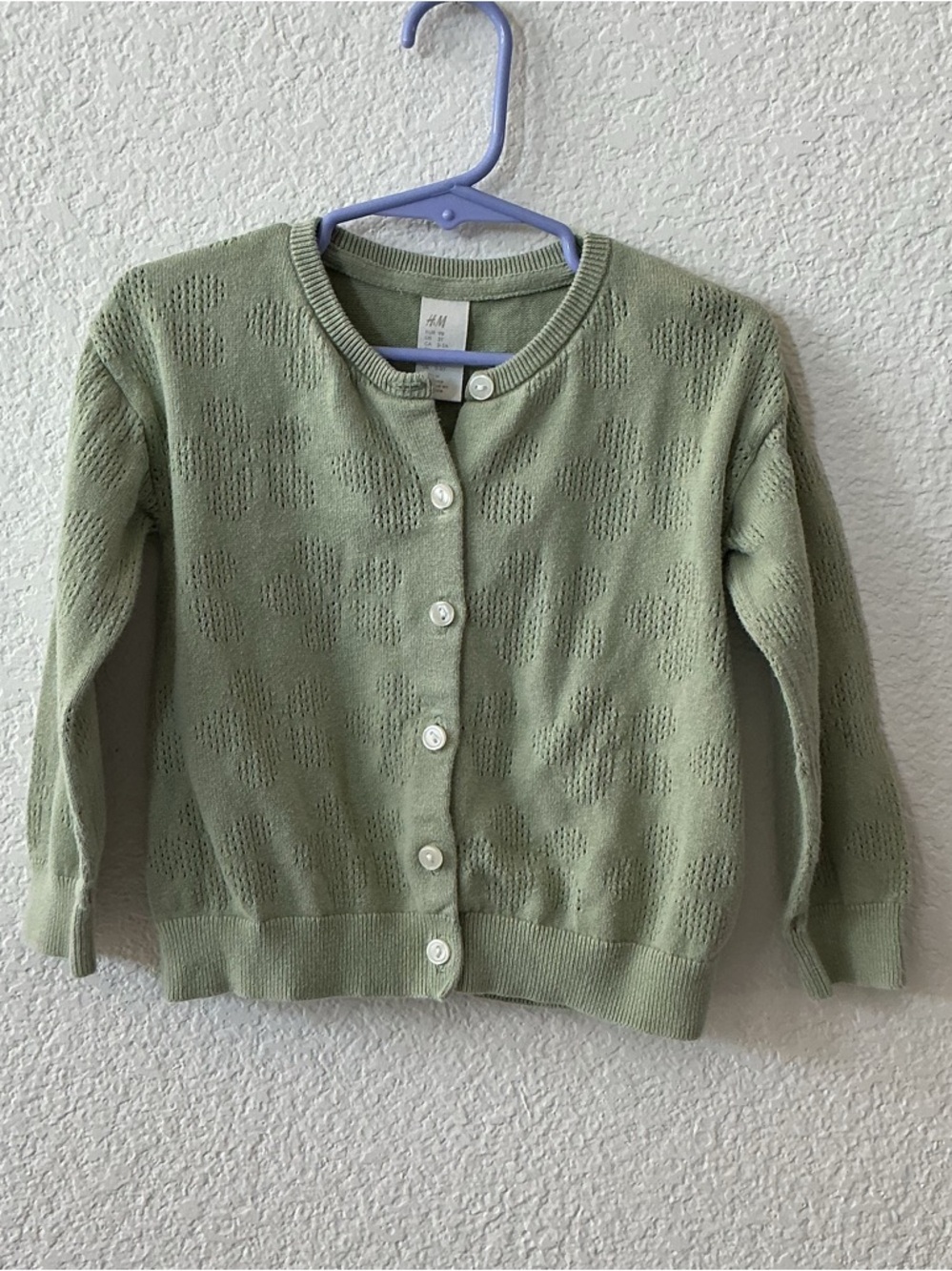 H&M Girl’s Light Green Crewneck Button-Up Sweater Size 3T